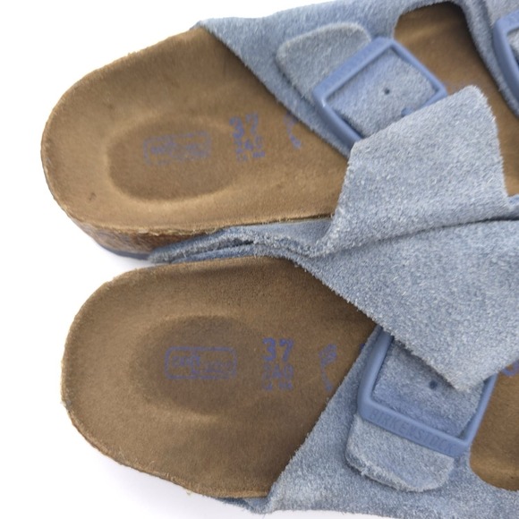 Birkenstock Size 37 Arizona Sky Blue Suede Leather Soft Footbed - Picture 6 of 8
